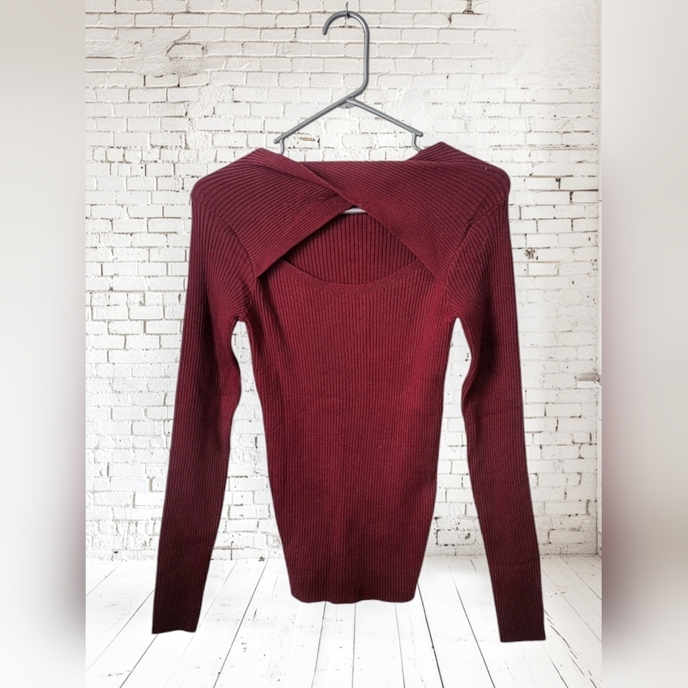 Burgundy Ribbed Peekaboo Long Sleeve Sweater Size Small